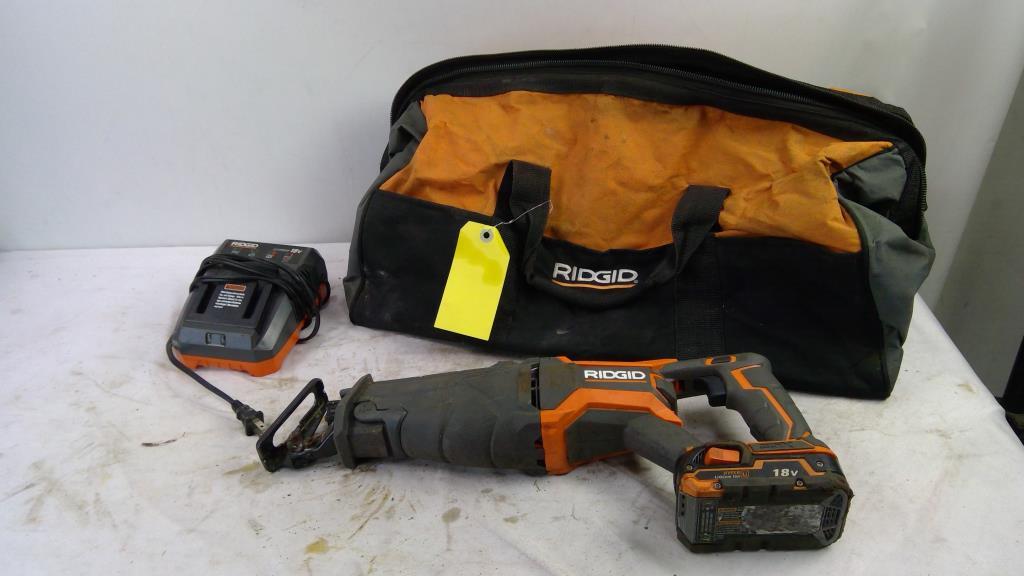 Ridgid Reciprocating Saw, Class 2 Battery Charger, Tool Bag