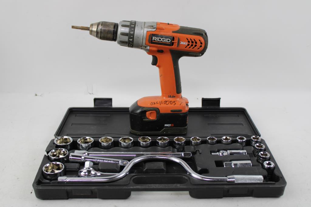 Ridgid Speed Drill, Battery, Socket Wrench Set