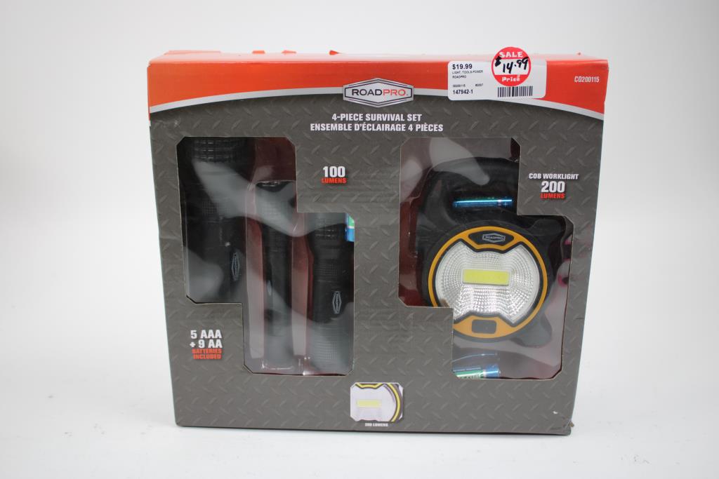 RoadPro 4-Piece Survival Set, Alpena 30W Work Light, 2 Pieces