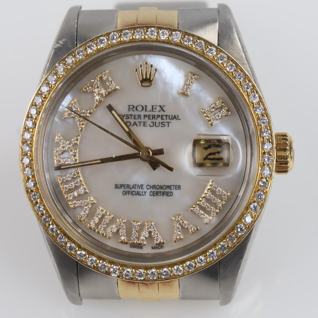 Rolex DateJust 0.60ct TW Diamond 18kt Gold Accent Watch- Evaluated By Certified Gemologist-AGS/GIA
