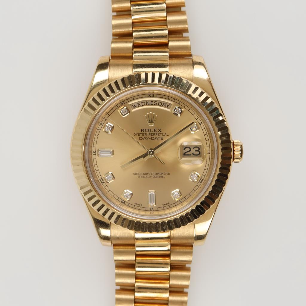 Rolex Oyster Perpetual Day-Date 18kt Gold Watch -Evaluated By Our Certified Gemologist-AGS/GIA