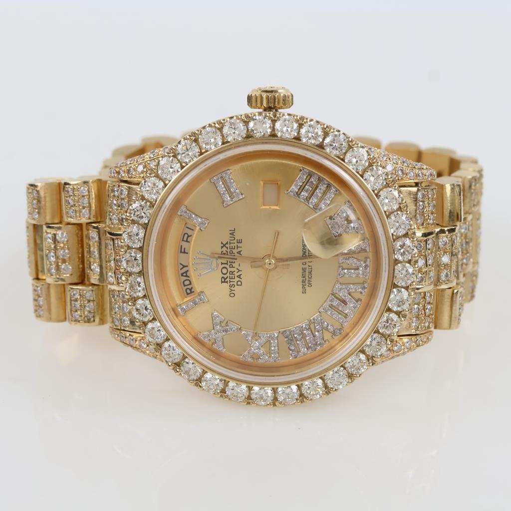 Rolex President 8.62cts TW Diamond 14kt Gold Watch-Evaluated By Our Certified Gemologist-AGS/GIA