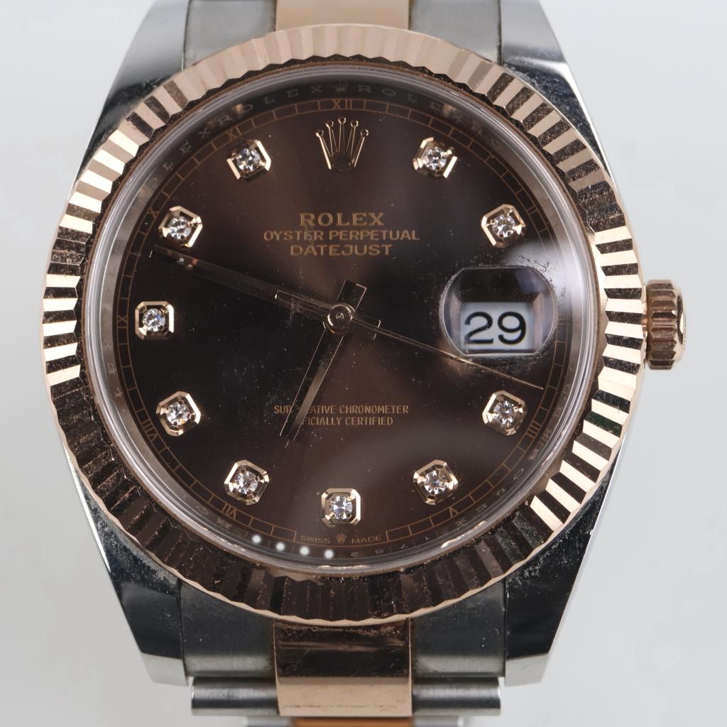 Rolex Stainless Steel 18kt Rose Gold Accent Datejust Watch-Evaluated by Certified Gemologist-AGS/GIA