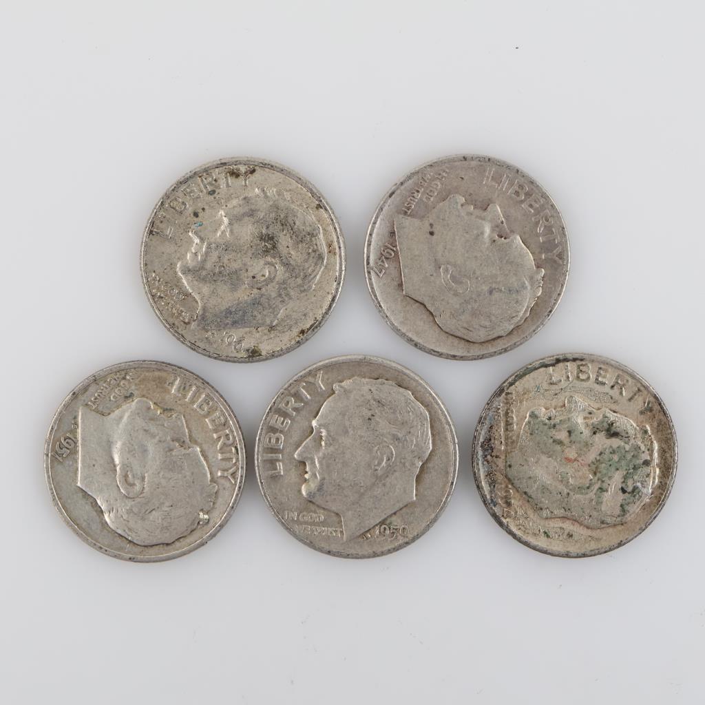 Roosevelt Silver Dimes, 5 Pieces
