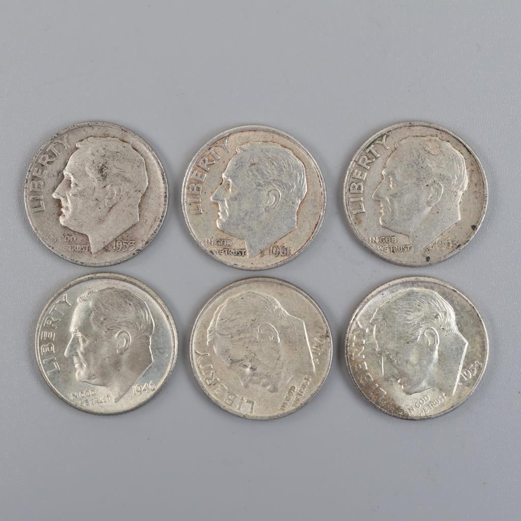 Roosevelt Silver Dimes, 6 Pieces