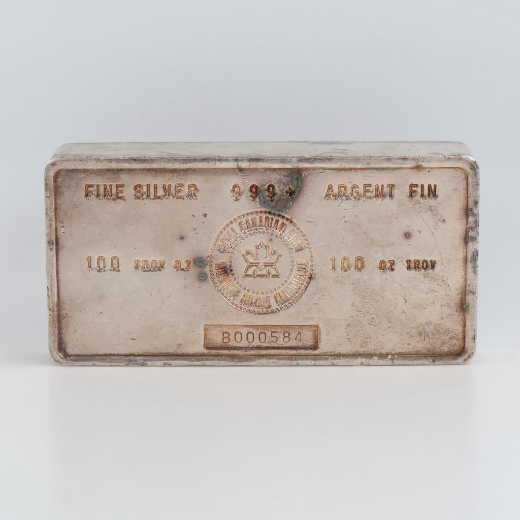 Royal Canadian Mint Fine Silver 100 Troy Oz Bar