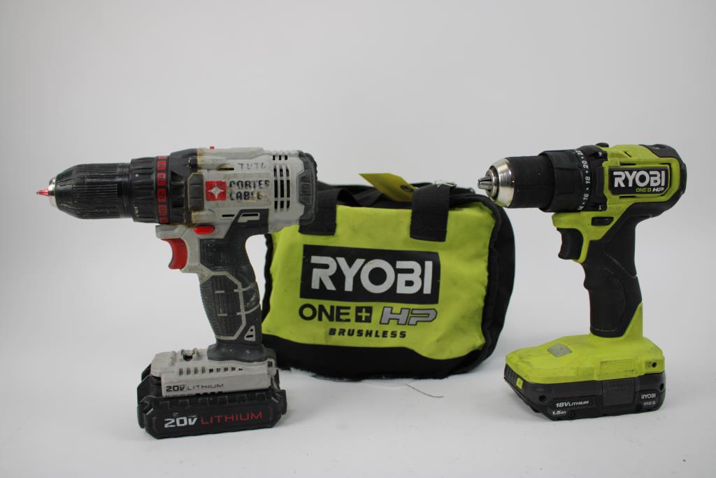 Ryobi Bag, Drill, Porter Cable Drill And Batterys
