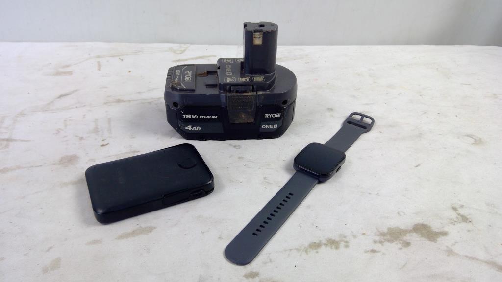 Ryobi Battery, Anker Magsafe Powerbank, Smartwatch
