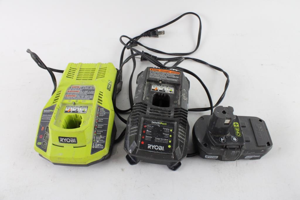 Ryobi Chargers And Battery, 3 Pieces Property Room
