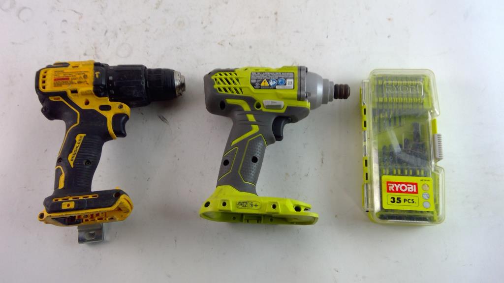 Ryobi & DeWalt Drills, Ratchet Strap & More, 5 Pieces Property Room