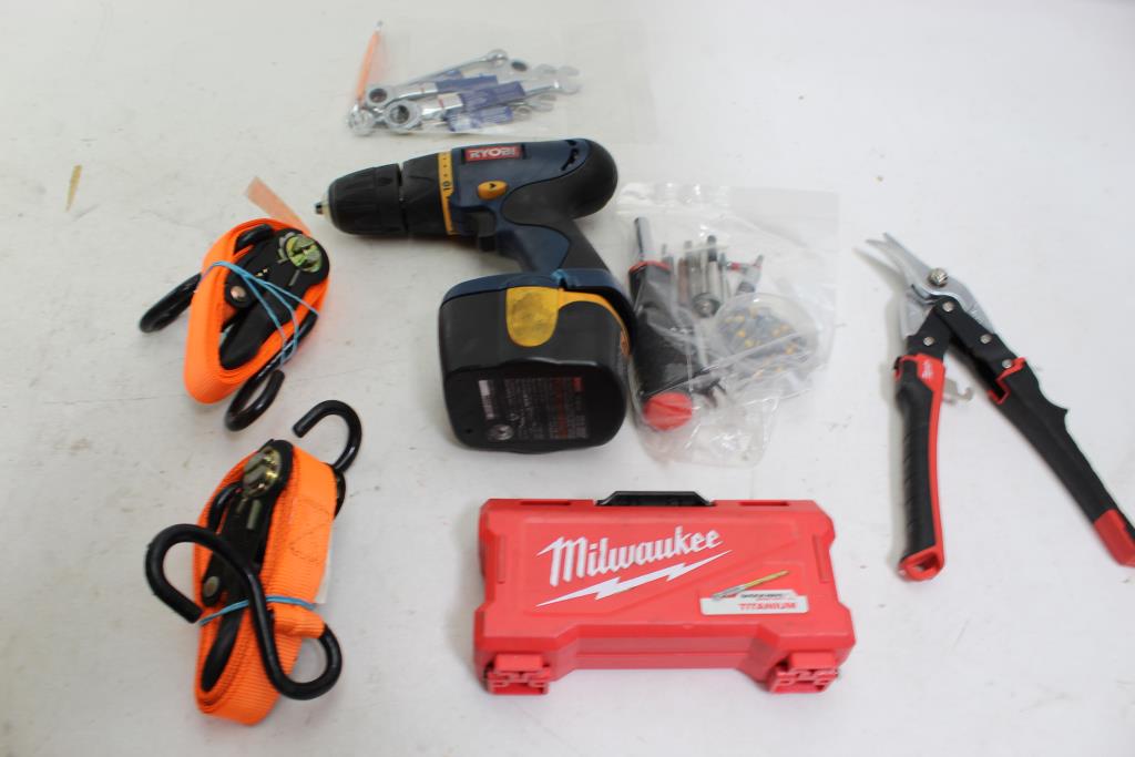 Ryobi Drill, Milwaukee Drill Bit Set, Sockets, & More; 10+ Pieces