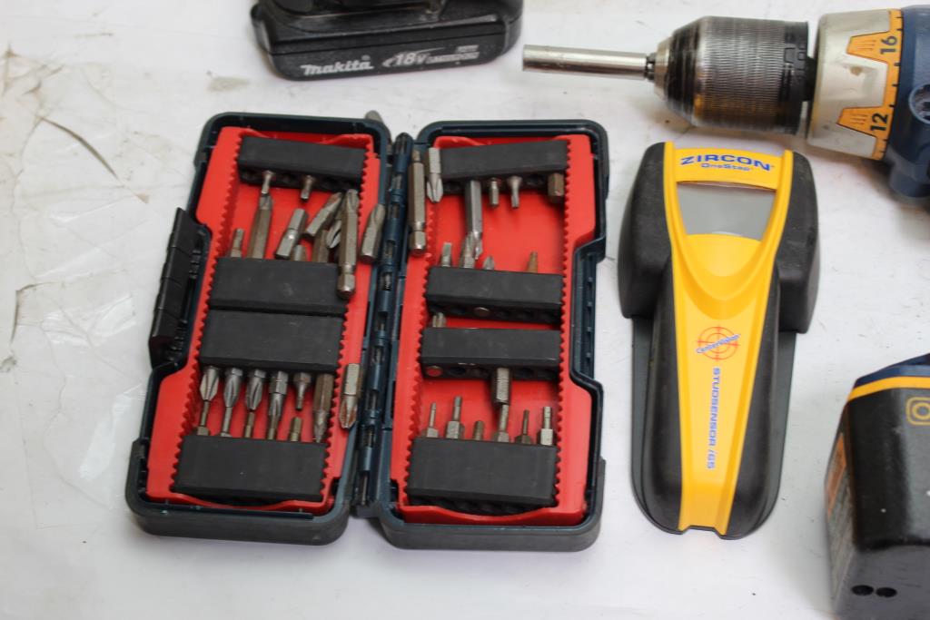 Ryobi Drill, Zircon Stud Finder, Makita Battery+ More 4 Pieces Property Room