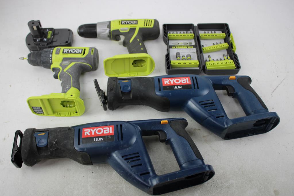 Ryobi Drills, Reciprocationg, And Drill Bits, 5 Pieces