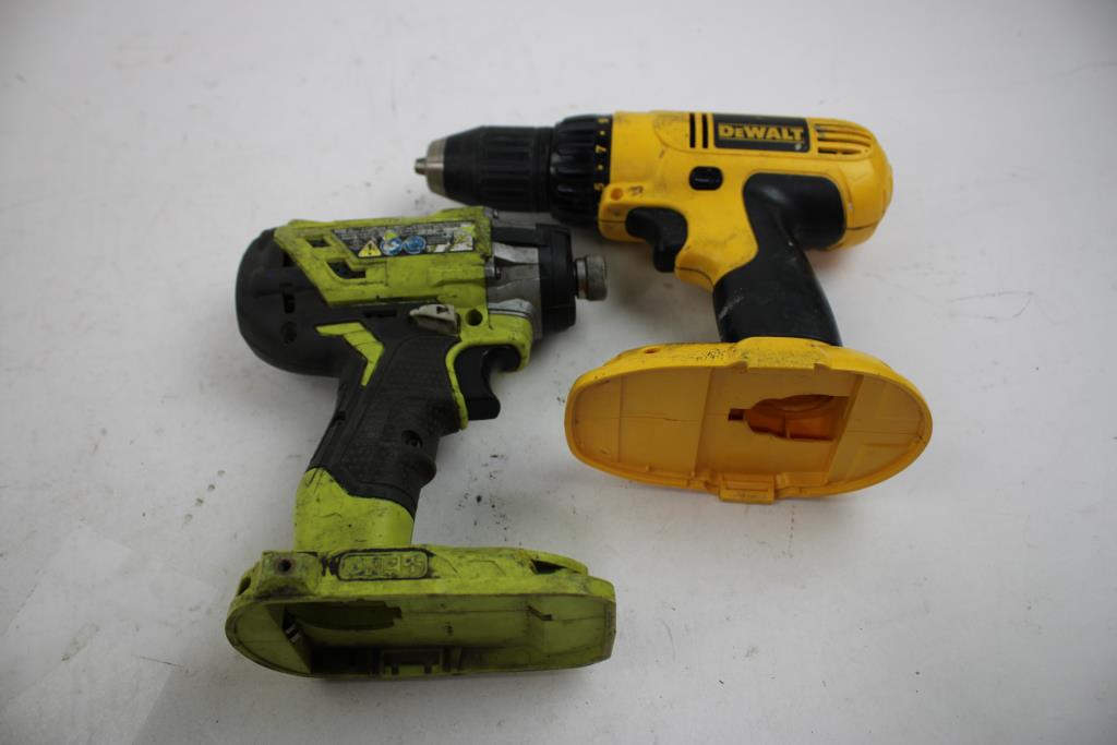 Ryobi Impact Driver, Dewalt 1/2" VSR Cordless Drill/Driver, 1.5Ah Battery, Charger, 4 Pieces