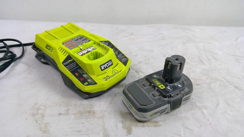 Ryobi OnePlus Class 2 Battery Charger, And 18V 1.3Ah Battery Pack