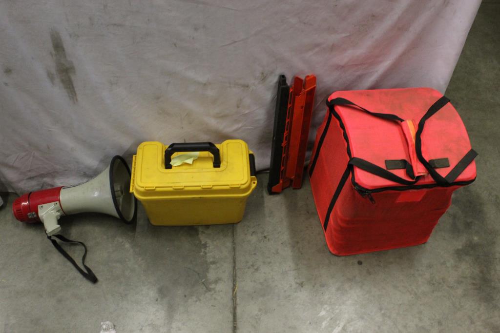 Safety Cones, Megaphone, Tool Box, Street Reflectors Property Room