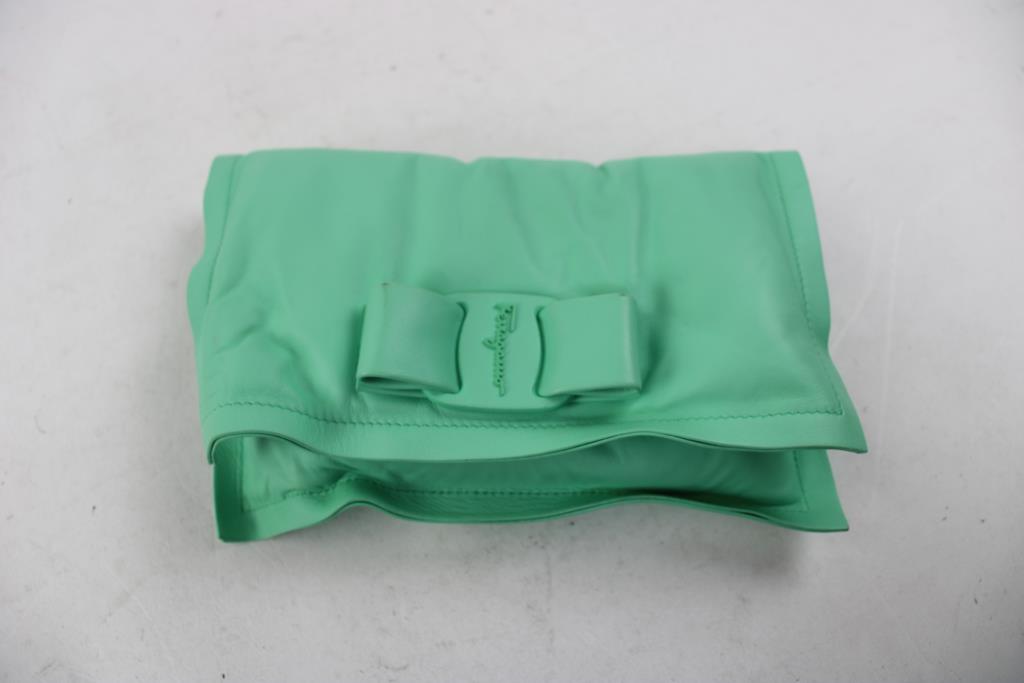 Salvatore Ferragamo Light Green Designer Hand Bag - Doublechecked By Entrupy