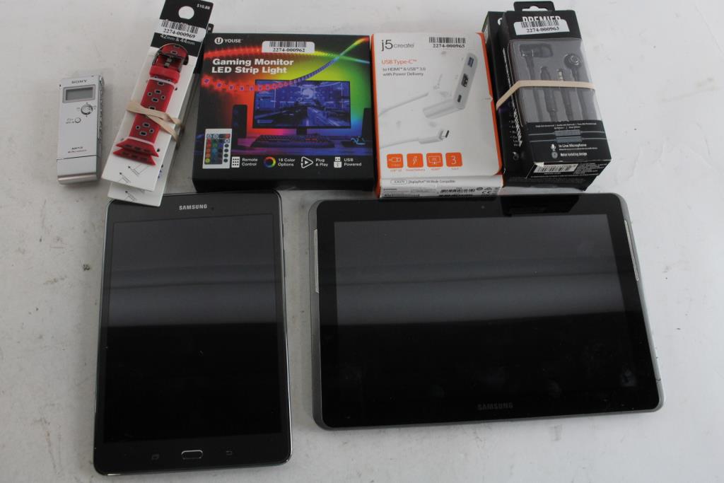 Samsung Tablets With Charger Cables And LED Strip Lights 8 Pieces