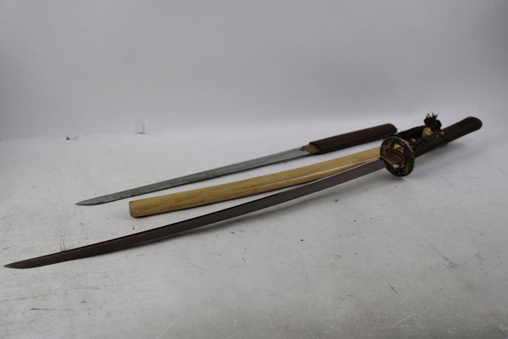 Samurai Sword With Wooden Sheath, 30" Wooden Handle Sword, 2 Pieces