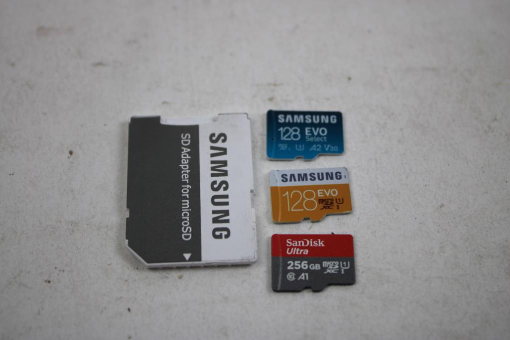 SanDisk Ultra, Samsung 128-256GB MicroSD Cards, And SD Adapter, 4 Pieces