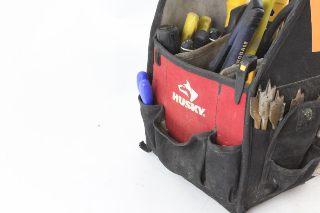 Sheetrock Saw, Level, Screwdrivers And More, In Husky Tool Carrier, 15