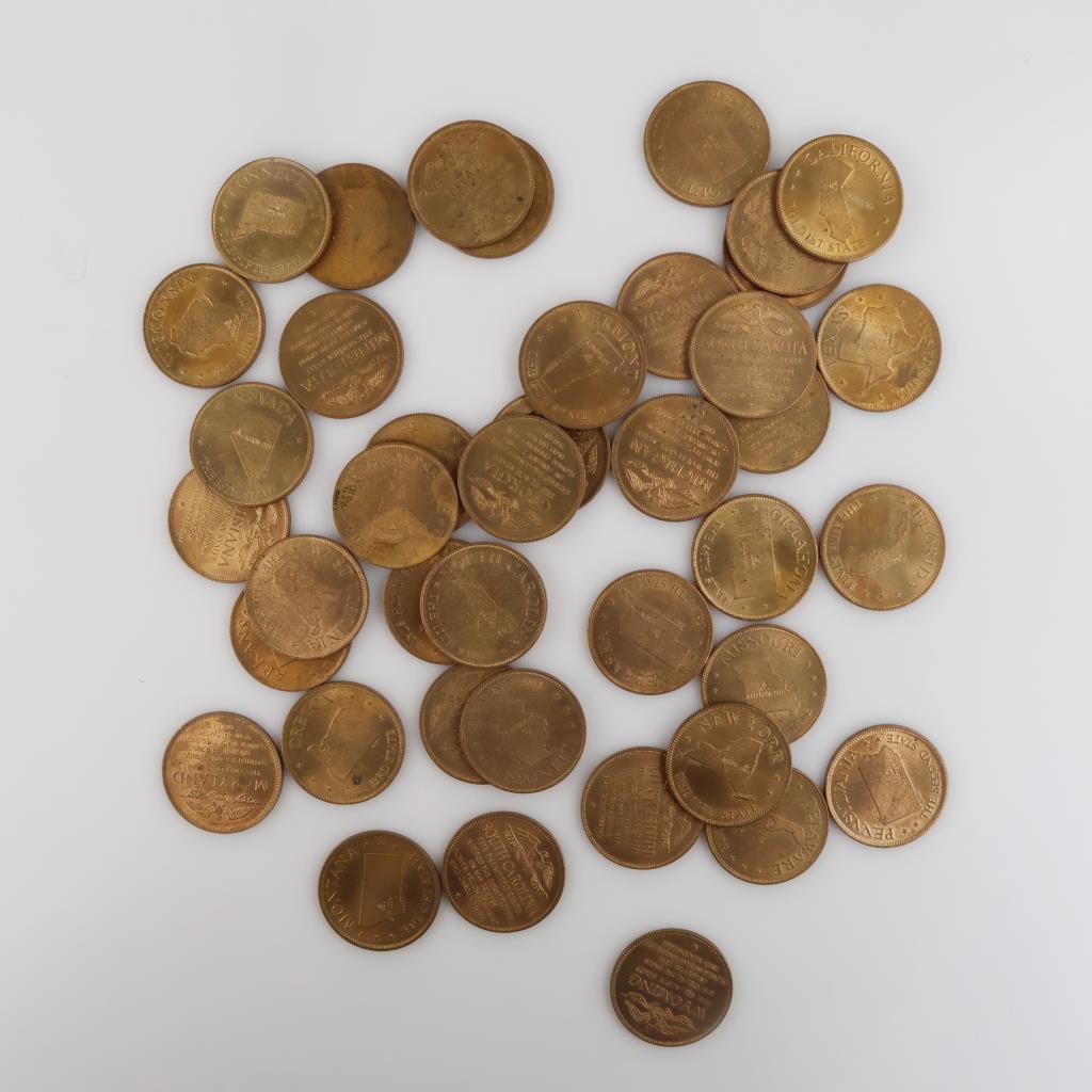 Shell Oil Bronze States Of The Union Game Tokens, 41 Pieces