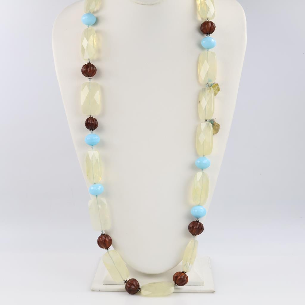 Silver Bead And Stone Neckalce