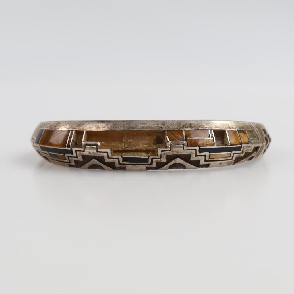 Silver Black and brown stone cuff Bracelet