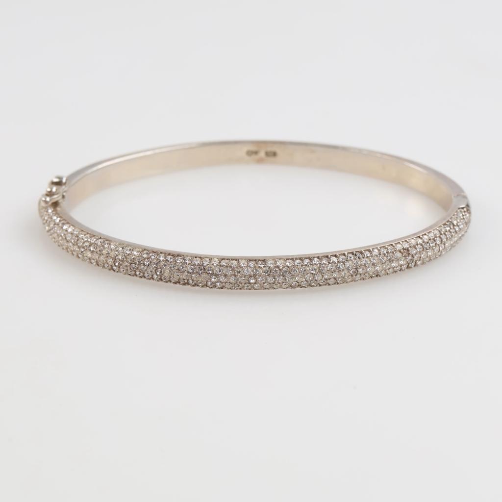 Silver Clear Stone Hinged Bracelet