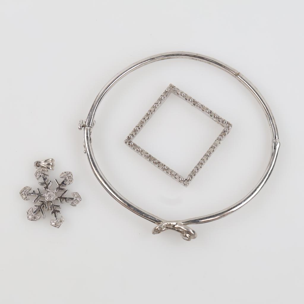 Silver Diamond Jewelry, 3 Pieces