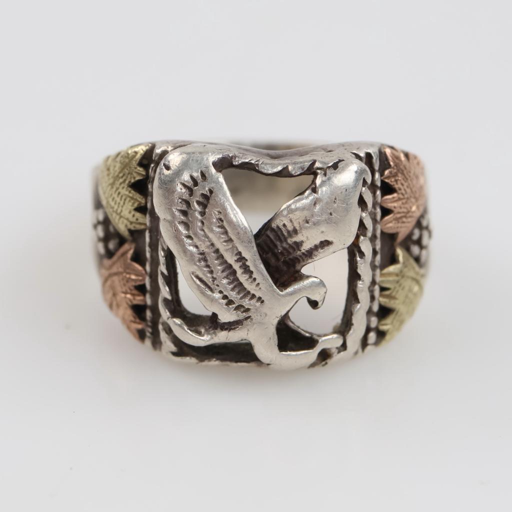 Silver Gold Accent Eagle Ring
