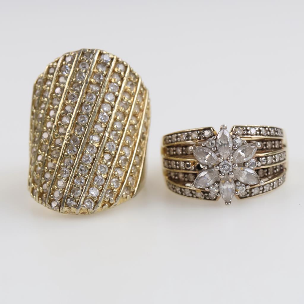 Silver GP Clear Stone Rings, 2 Pieces