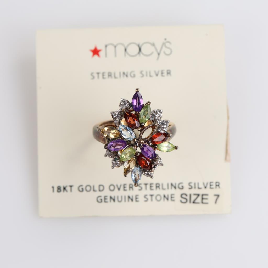Silver GP Multi-Color Stone Diamond Accent Cocktail Ring