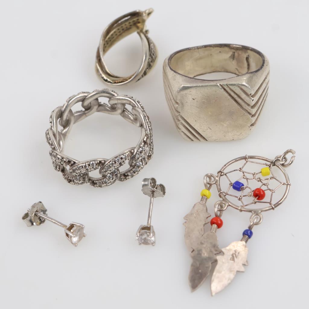 Silver Jewelry Clear Stone Accent, 6 Pieces