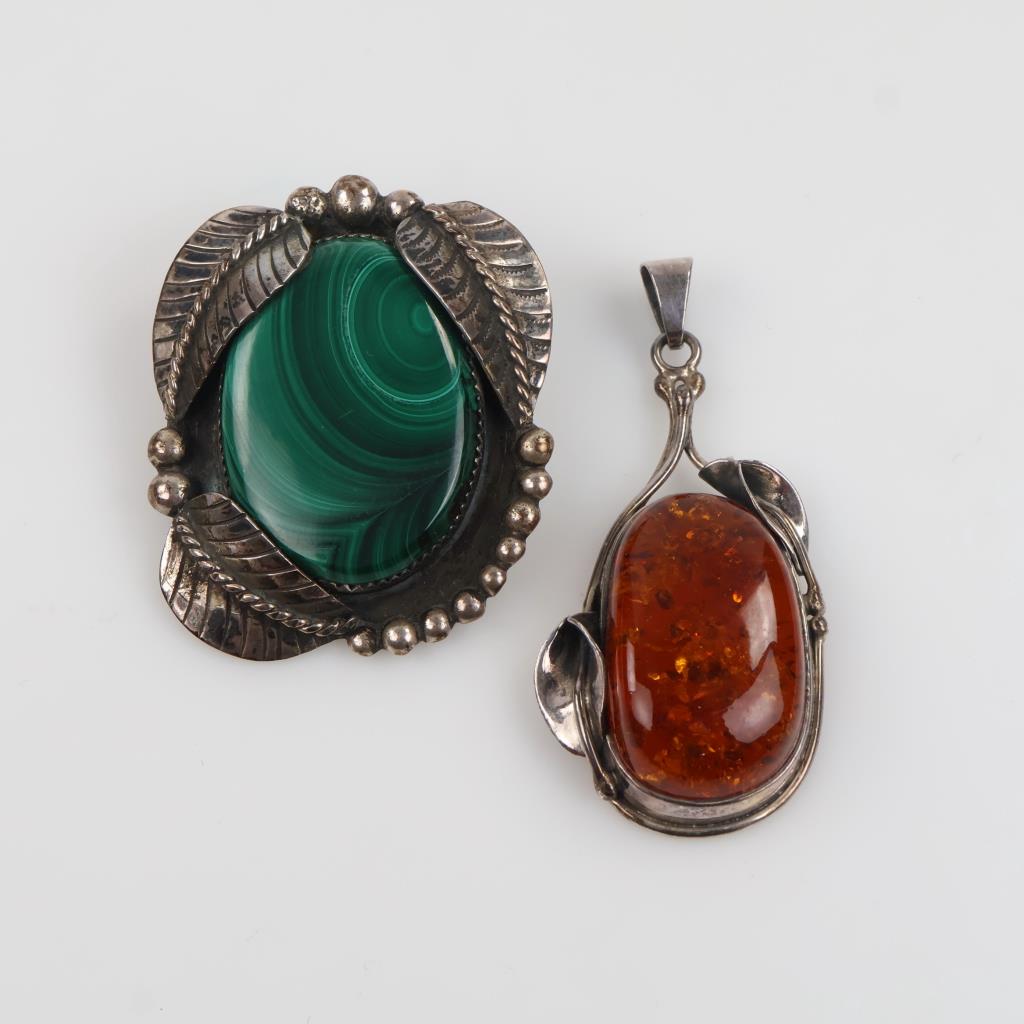 Silver Jewelry With Stones, 2 Pieces