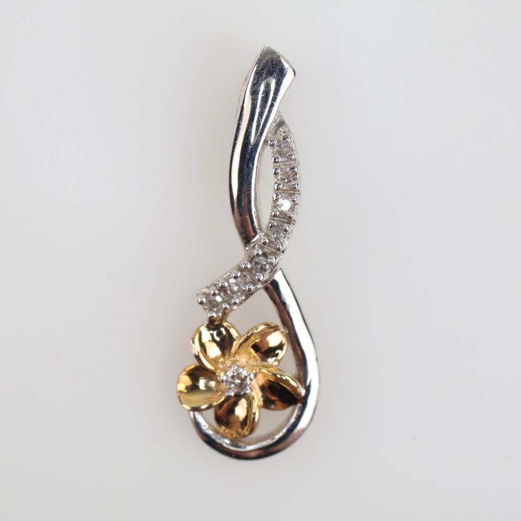 Silver Pendant 10kt Gold And Diamond Accent