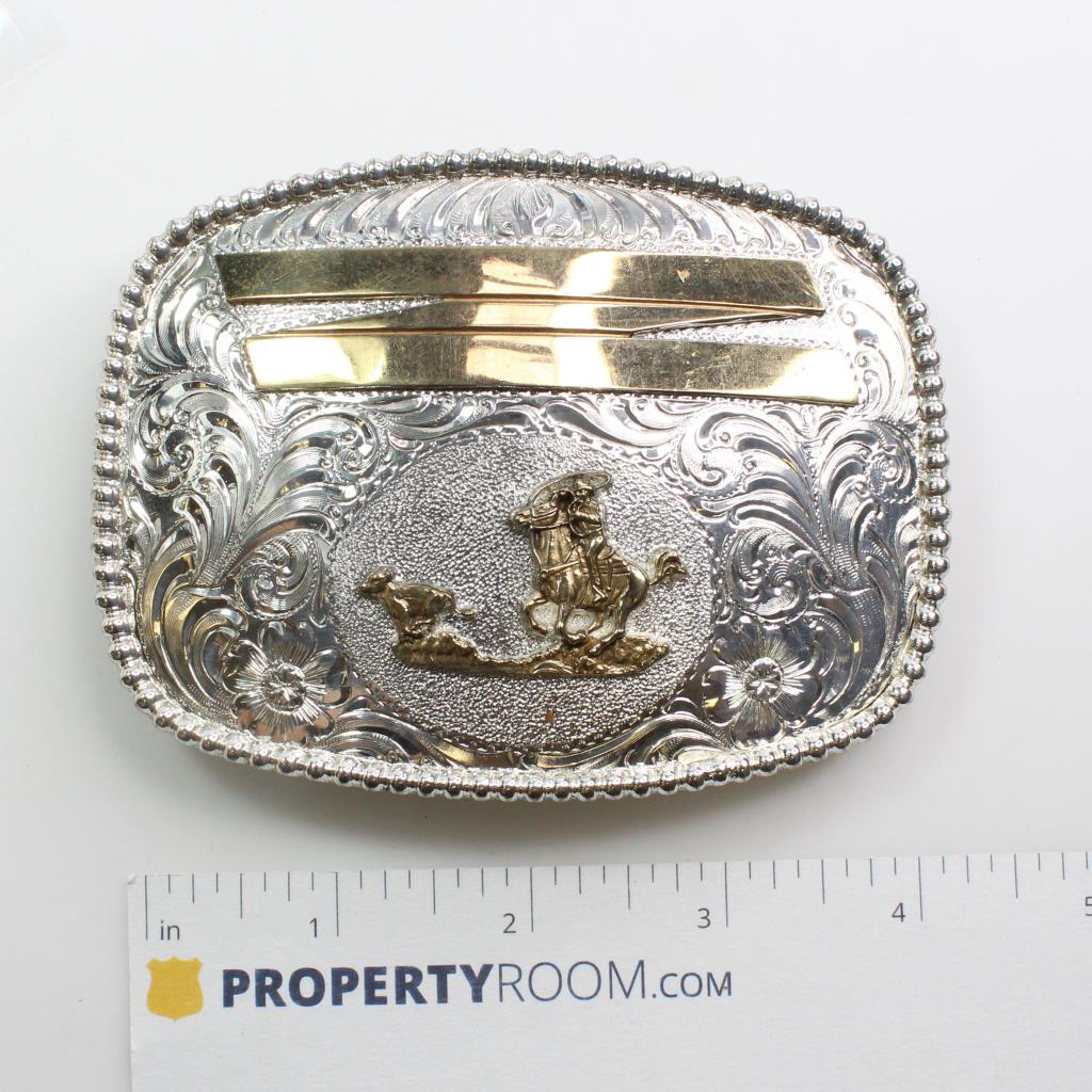 Silver Plated Award Design Medals Belt Buckle | Property Room