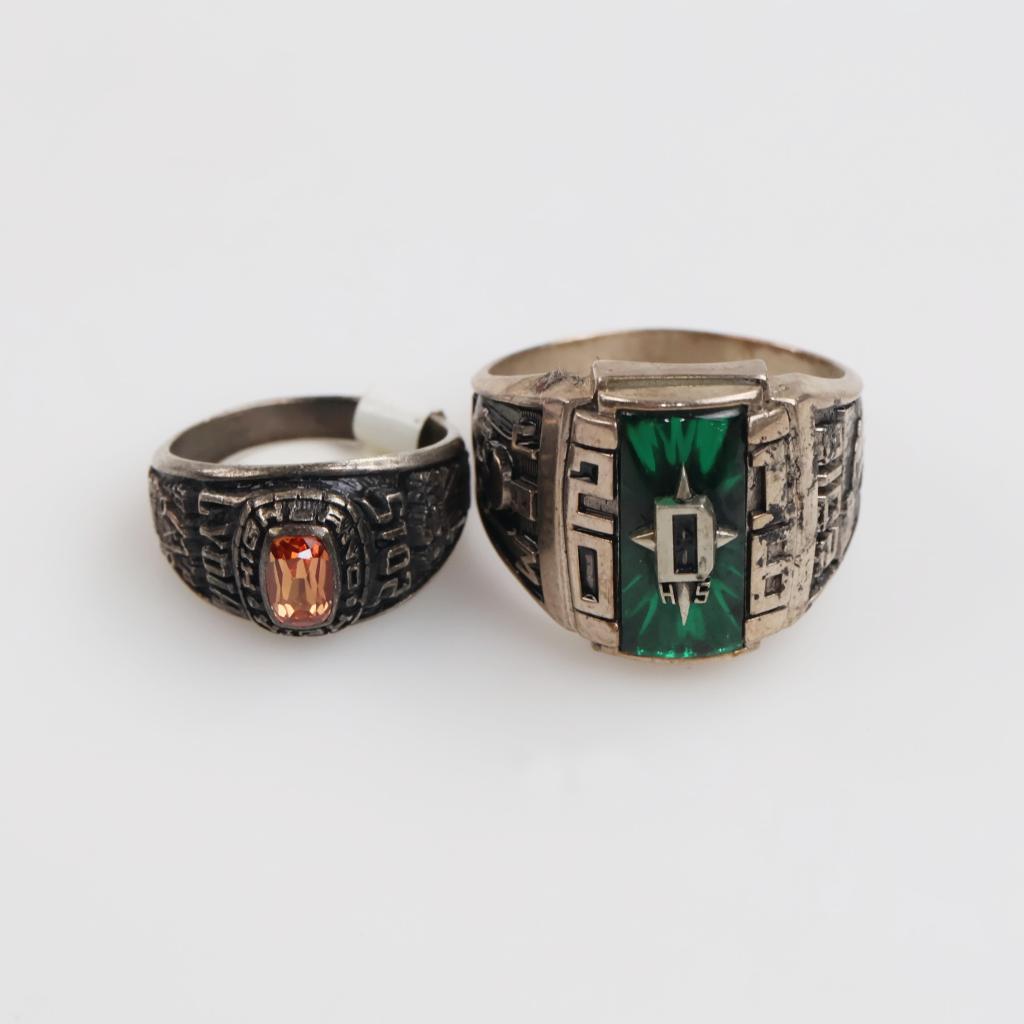 Silver Plated Class Rings, 2 Pieces
