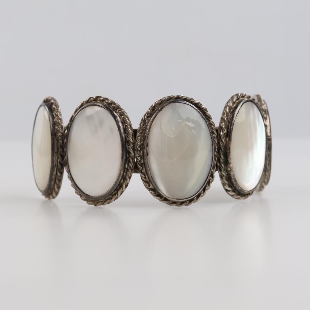Silver Plated White Stone Cuff Bracelet