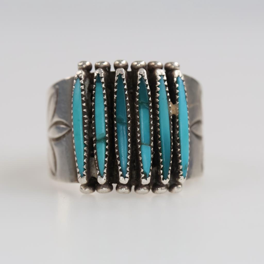 Silver Zuni Turquoise Needlepoint Paloma Ring