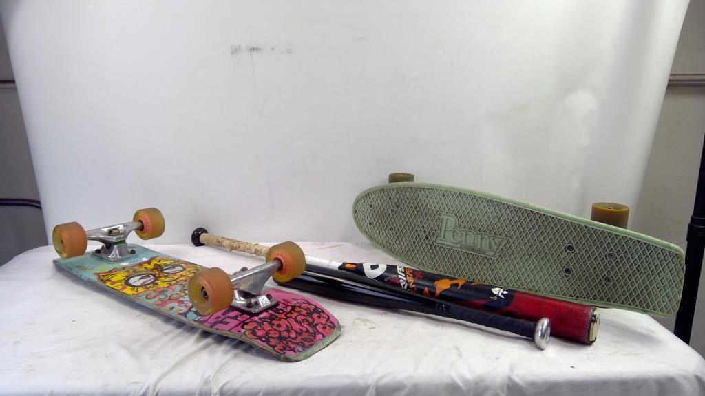 Skateboard, Softball Bat, 4 Pieces