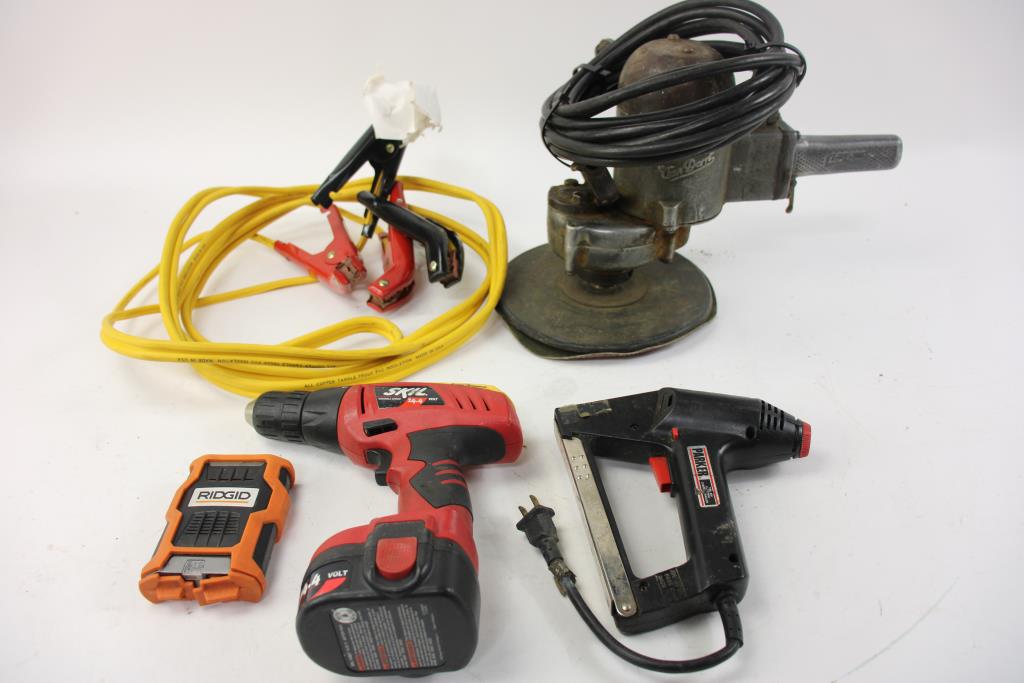 Skil Variable Speed Drill, Parker Staple Nailer, Jumper Cables And