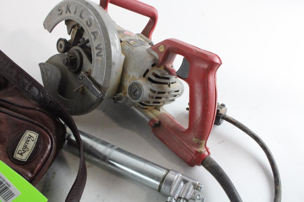 Skilsaw Circular Saw, Grease Gun & More, 3 Pieces Property Room
