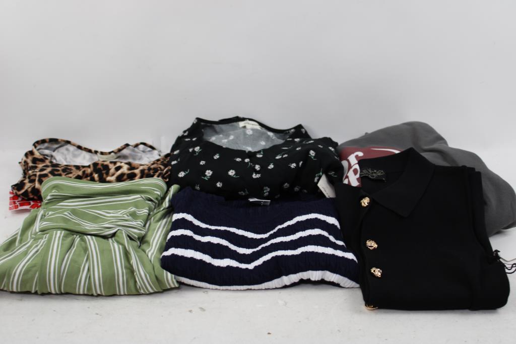 Small Size Floral Dress, Animal Print Shirt, Blue Cardigan, And More, 6 Pieces