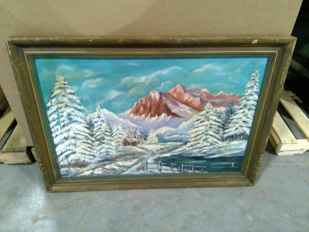 Snowy Cabin Painting