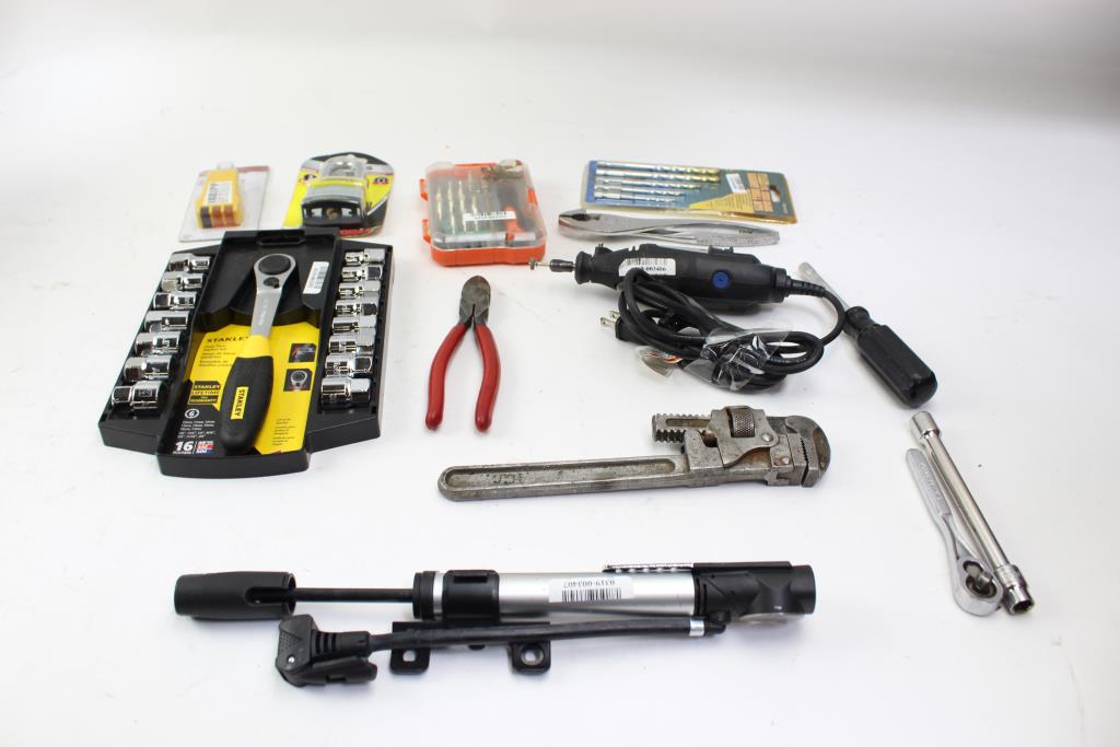 Socket, Ratchet Set, Drill Bits, Pipe Wrench, Dremel 200 Tool And More