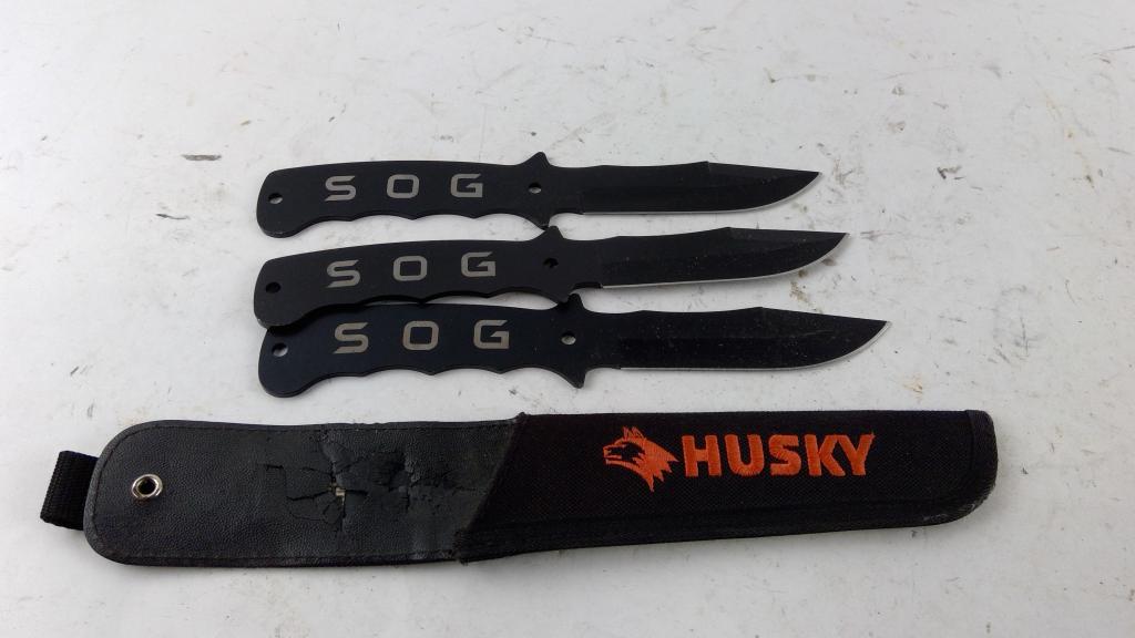SOG Throwing Knives, Set Of 3 With Husky Sheath