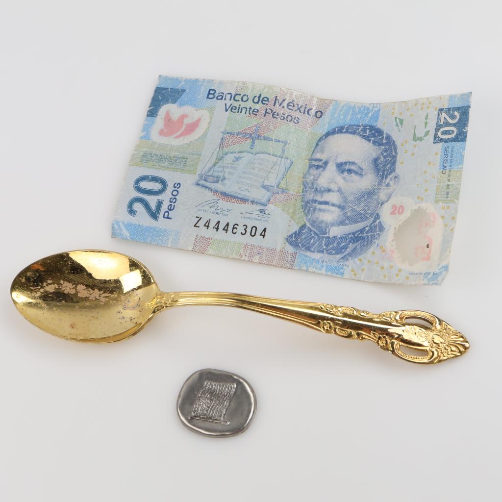 Spoon, Token & 20 Pesos, 3 Items