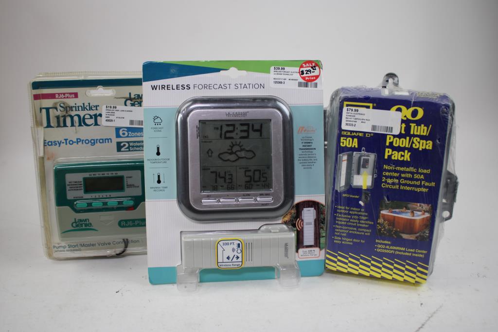 Sprinkler Timer, Wireless Forecast Station, Wireless Thermometer, And More, 6 Pieces