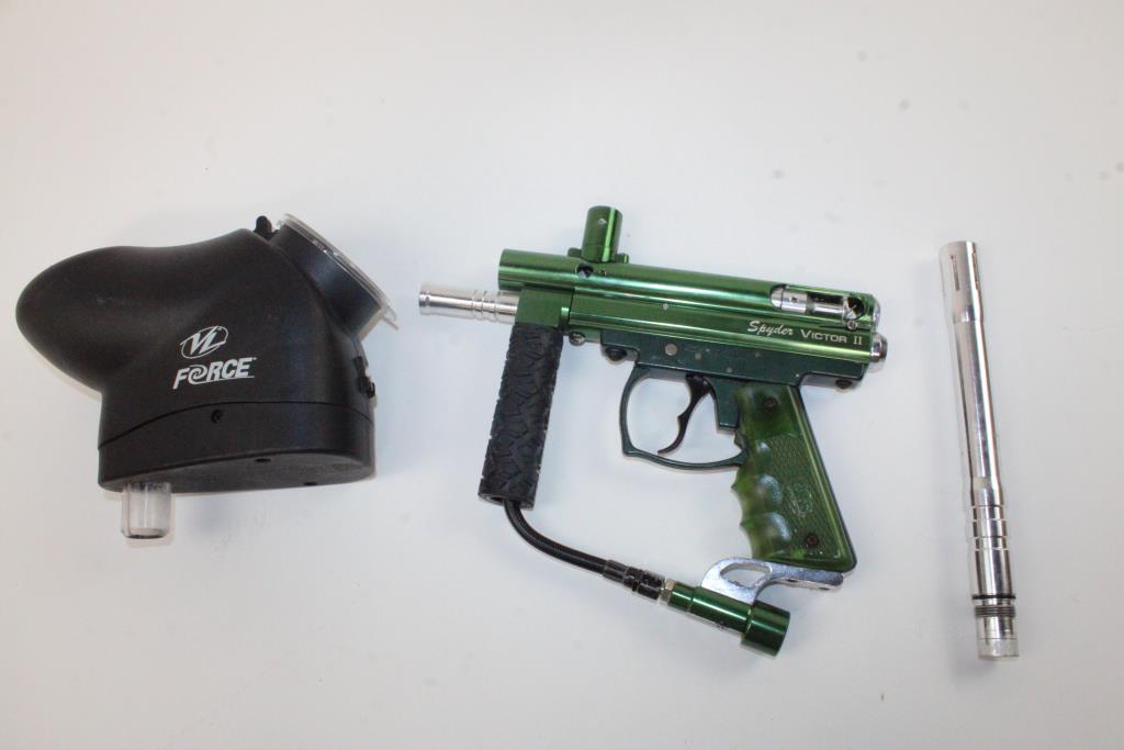 Spyder Victor Ii Green Paintball Gun With VL Force Hopper Property Room